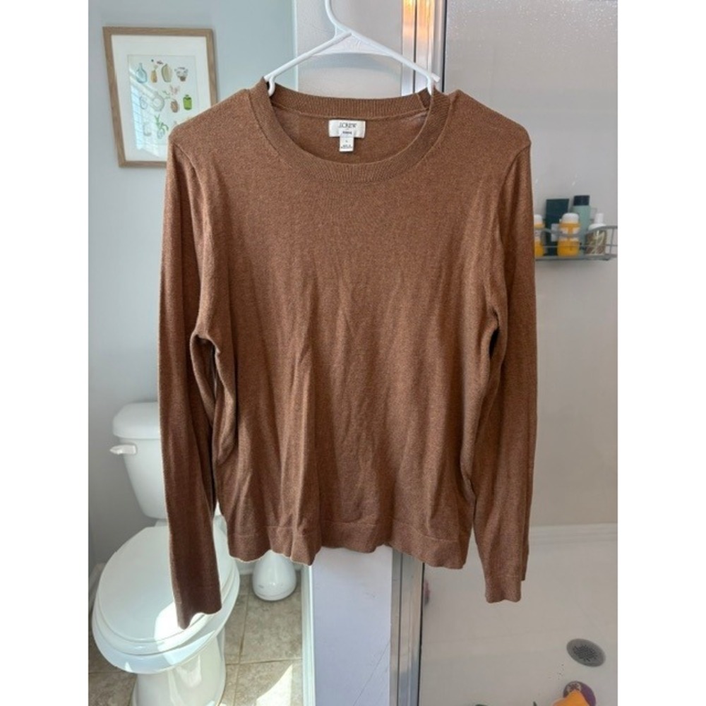 J.Crew Teddie Sweater Women's L Brown Camel 100% Cotton Crewneck Lightweight
